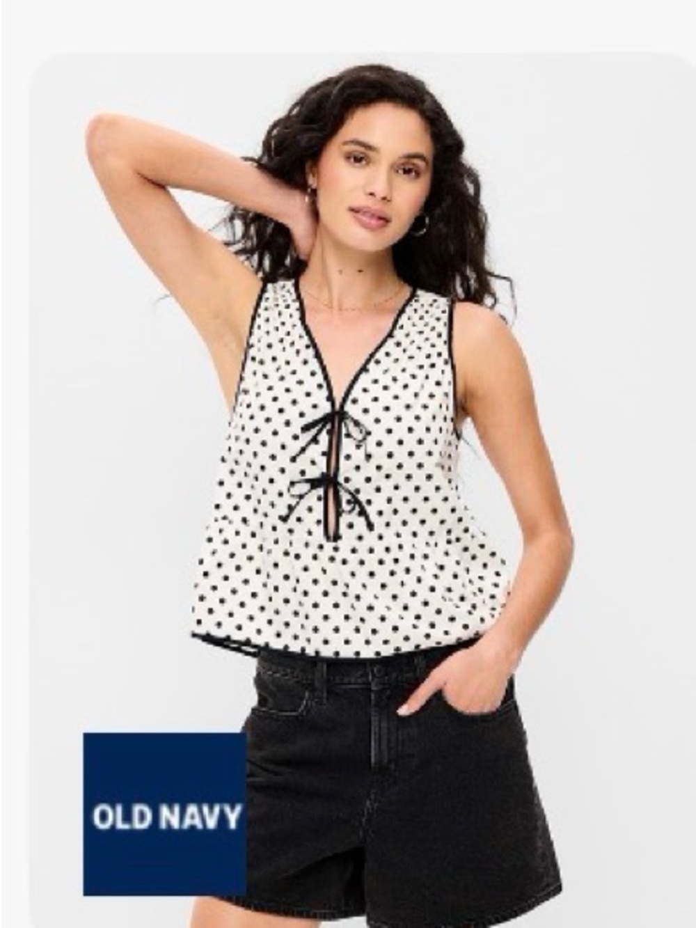 Old Navy White Polka Dot Tie-Front Sleeveless Camisole